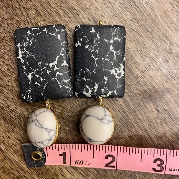 Lele Sadoughi Keepsake Boulder Drop Earrings Black and White - Picture 2 of 3